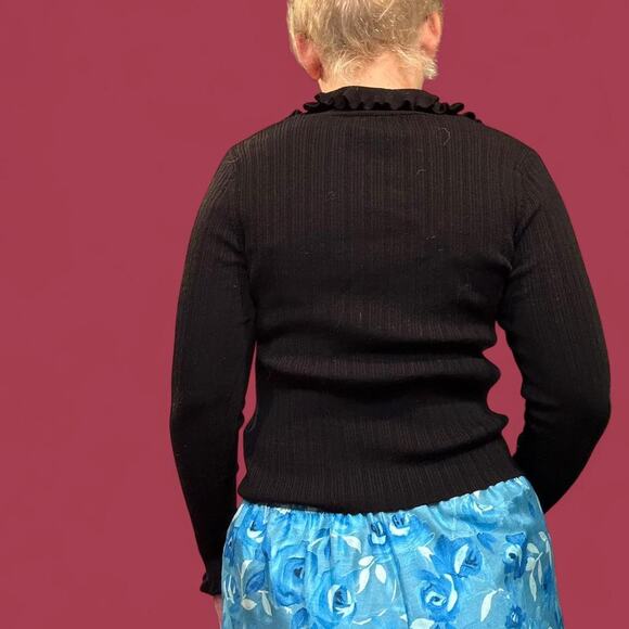 goth y2k black ribbed v-neck long sleeve w/collar womens size EUR small - Picture 4 of 8